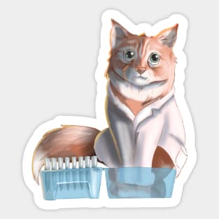 Science cat in a pipette tip box Sticker